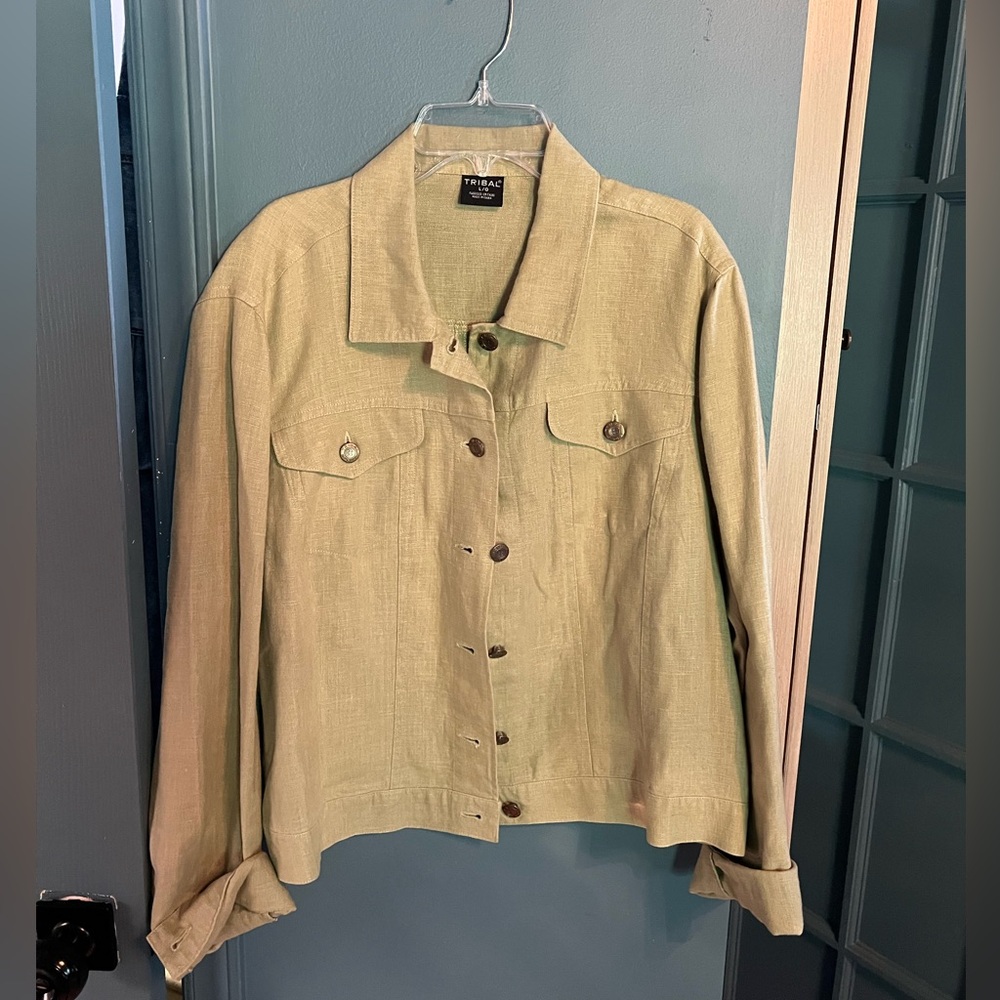 Tribal sage Linen Jean Jacket Style